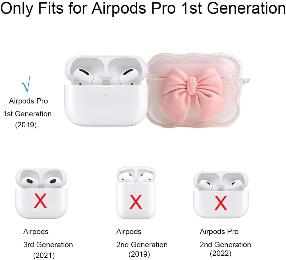 Compatible with Apple Airpods Pro Generation 2019 Case Cover, Cute 3D Bow Tie Design Shockproof Soft Clear TPU Kawaii Airpods Pro Protector with Keychain for Women Girls, Bow Rose