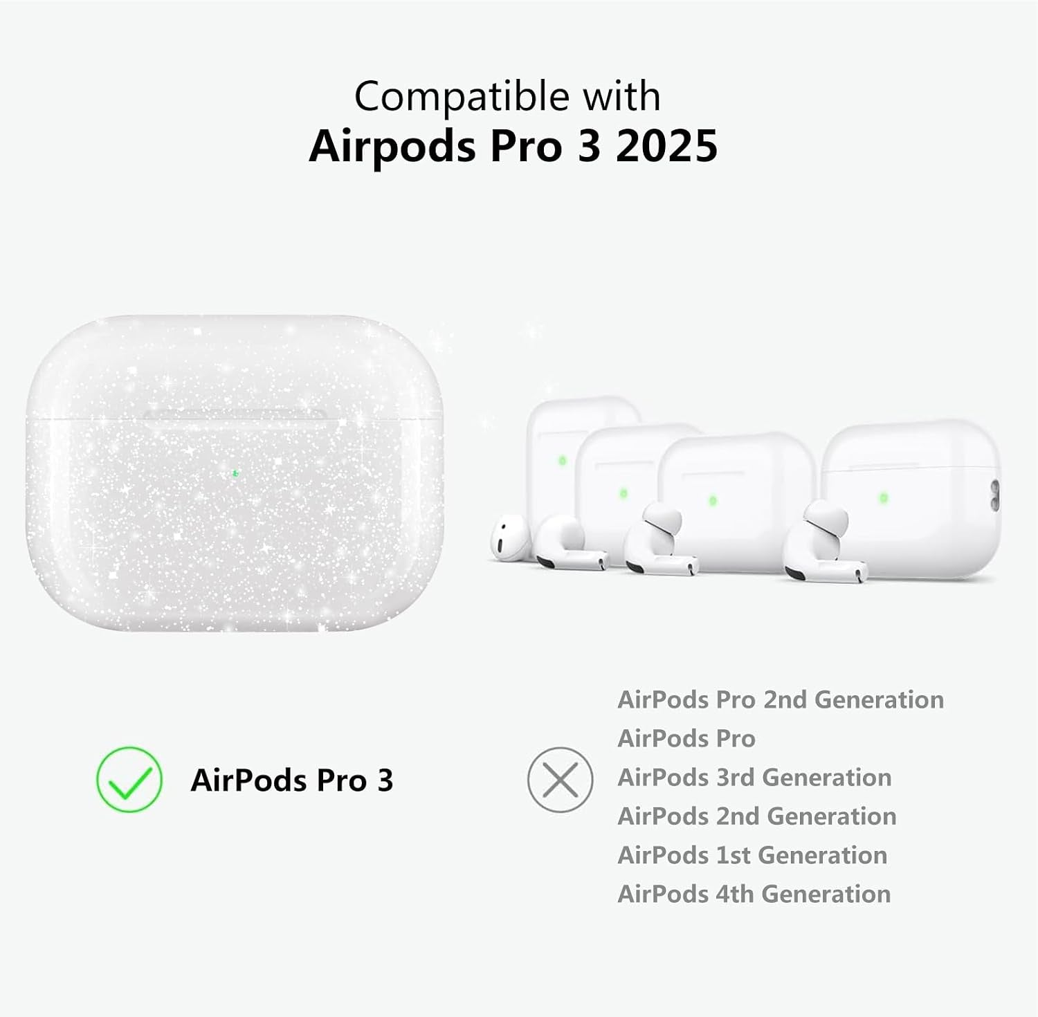 for Airpods Pro 3 Case Clear Glitter,Sparkle Bling Clear Case for Airpods Pro 3Rd Generation Case Cover 2025,Shockproof Cute Soft TPU Case for Airpod Pro 3 Gen Case with Carabiner-Clear