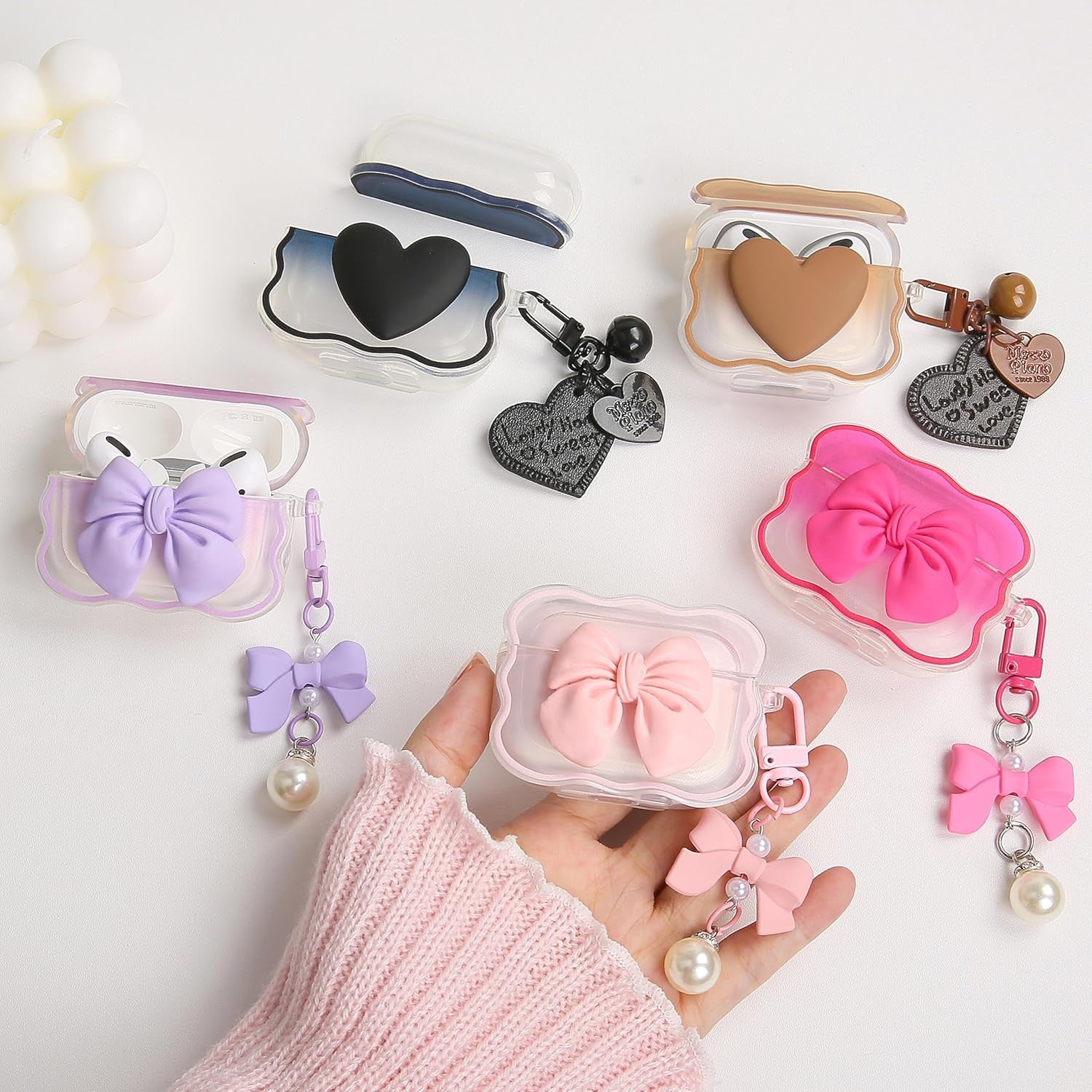 Compatible with Apple Airpods 3 Generation 2021 Case Cover, Cute 3D Bow Tie Design Shockproof Soft Clear TPU Kawaii Airpods 3 Protector with Keychain for Women Girls, Bow Pink