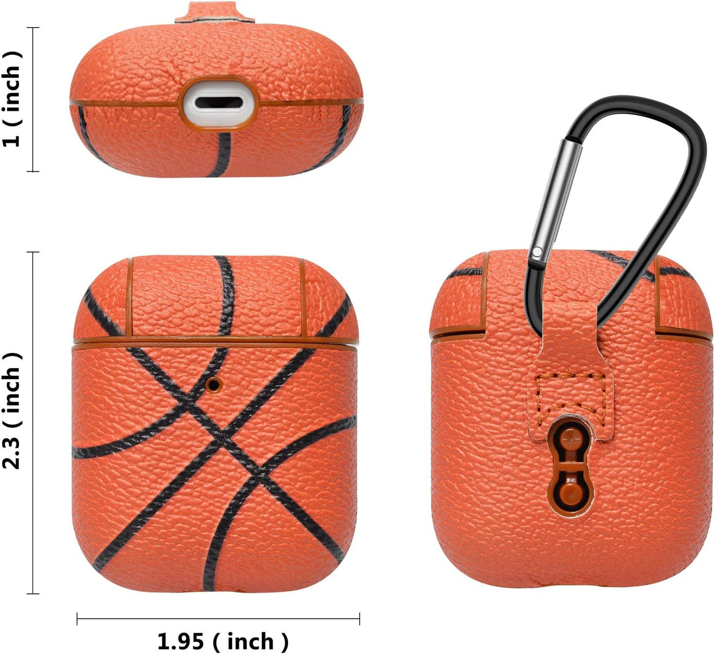 Airpods Case, Airpods PU Leather Hard Case, Portable Protective Shockproof Earphone Accessories Cover W/Carabiner/Keychain Compatible for Apple Airpods 1/ Airpods 2 Charging Case [Basketball]