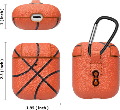 Airpods Case, Airpods PU Leather Hard Case, Portable Protective Shockproof Earphone Accessories Cover W/Carabiner/Keychain Compatible for Apple Airpods 1/ Airpods 2 Charging Case [Basketball]