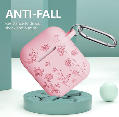 Compatible with Airpods Case - Flower Engraved Soft Silicone Case for Airpods 2Nd Generation Case - Cute Case for Airpods Case 1St/2Nd Generation with Cleaner Kit & Keychain (Pink), C-Mauve