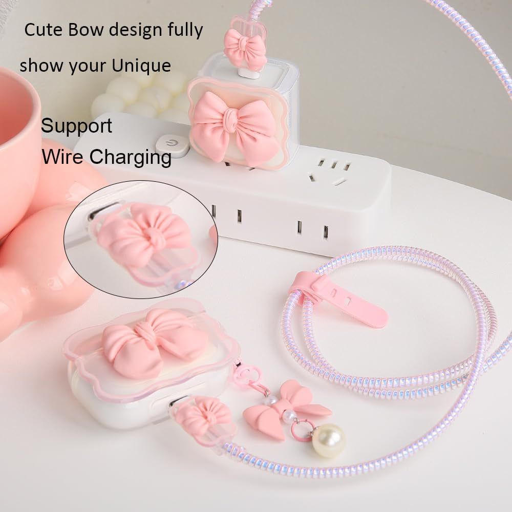 Compatible with Apple Airpods 3 Generation 2021 Case Cover, Cute 3D Bow Tie Design Shockproof Soft Clear TPU Kawaii Airpods 3 Protector with Keychain for Women Girls, Bow Pink