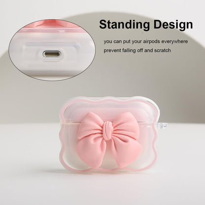 Compatible with Apple Airpods Pro Generation 2019 Case Cover, Cute 3D Bow Tie Design Shockproof Soft Clear TPU Kawaii Airpods Pro Protector with Keychain for Women Girls, Bow Rose
