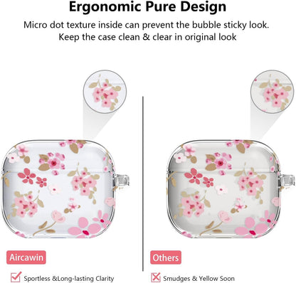 for Airpods 4 Case Clear,Cute Flower Floral Case for Airpod 4 Case Cover,Aesthetic Soft TPU with Girly Flower Pearl Keychain&Cleaning Pen for Airpods 4Th Generation Cover Women Girl-Pink