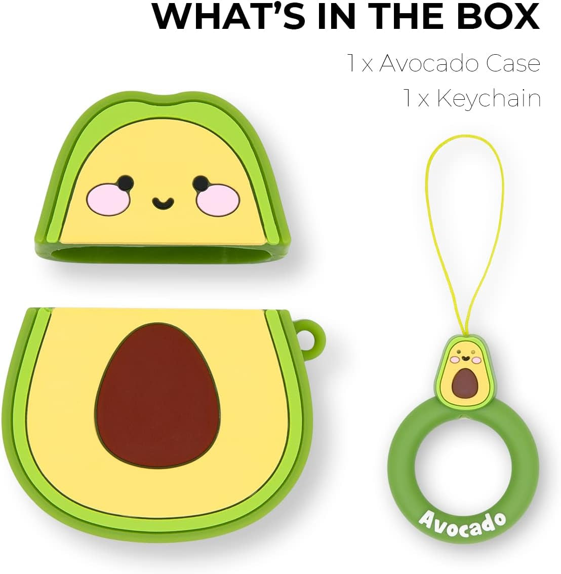 Cute Airpods Case, Airpods 2 Case, Funny 3D Cartoon Fruit Avocado Case, Soft Silicone Full Protection Shockproof Charging Case Cover with Keychain Airpods 1&2 Case for Kids Girls Boys Women