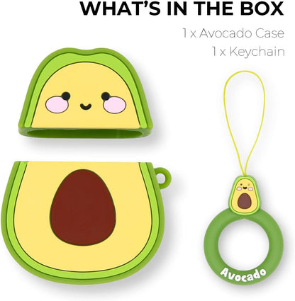 Cute Airpods Case, Airpods 2 Case, Funny 3D Cartoon Fruit Avocado Case, Soft Silicone Full Protection Shockproof Charging Case Cover with Keychain Airpods 1&2 Case for Kids Girls Boys Women
