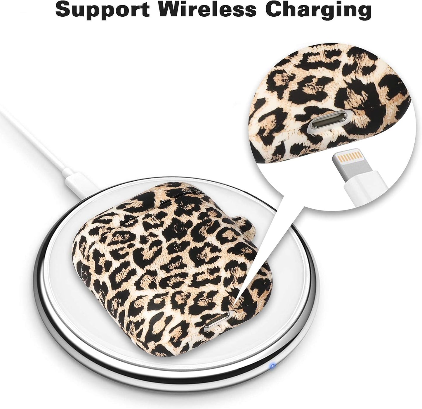 Compatible with Airpods Case Soft Silicone Protective Case Cover Cute for Airpods 2 &1 for Women with Keychain Front LED Visible Leopard Cheetah