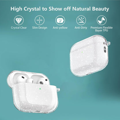 for Airpods Pro 3 Case Clear Glitter,Sparkle Bling Clear Case for Airpods Pro 3Rd Generation Case Cover 2025,Shockproof Cute Soft TPU Case for Airpod Pro 3 Gen Case with Carabiner-Clear