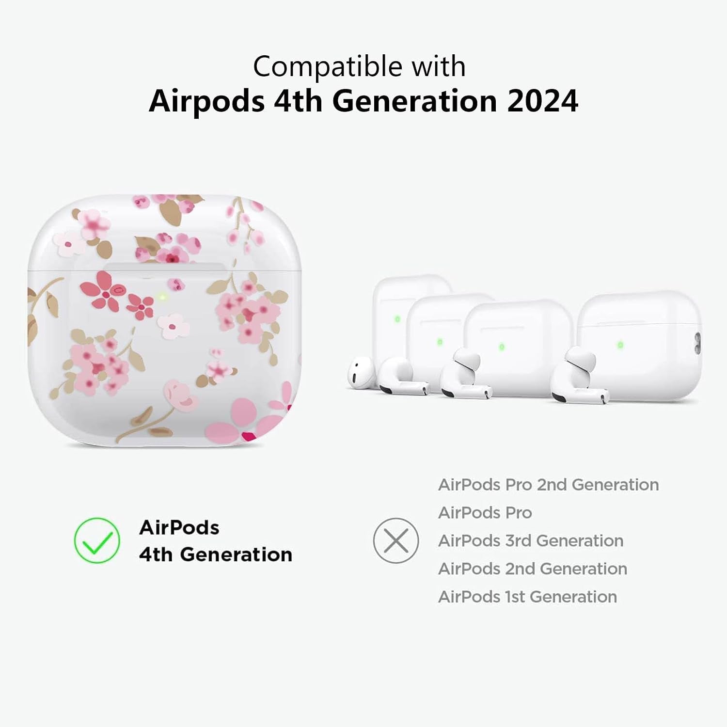 for Airpods 4 Case Clear,Cute Flower Floral Case for Airpod 4 Case Cover,Aesthetic Soft TPU with Girly Flower Pearl Keychain&Cleaning Pen for Airpods 4Th Generation Cover Women Girl-Pink