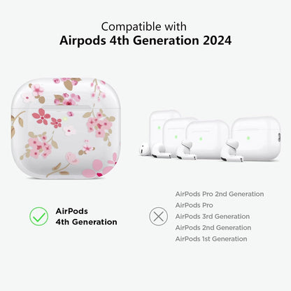 for Airpods 4 Case Clear,Cute Flower Floral Case for Airpod 4 Case Cover,Aesthetic Soft TPU with Girly Flower Pearl Keychain&Cleaning Pen for Airpods 4Th Generation Cover Women Girl-Pink