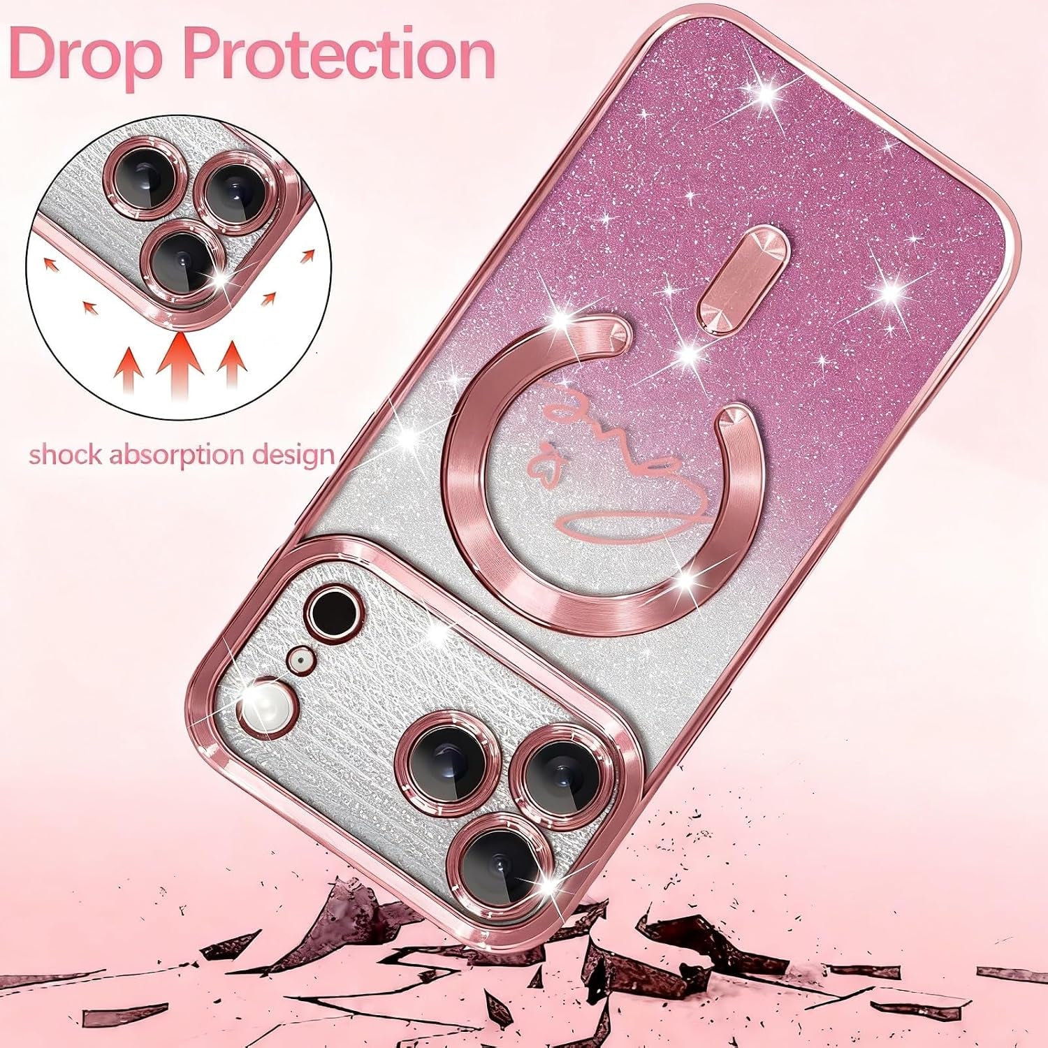 Magnetic for Iphone 17 Pro Max Case, [Compatible with Magsafe] [Full Camera Protection] Clear Glitter Gradient Sparkle Luxury Slim Phone Cases for Iphone 17 Pro Max, Shockproof Case for Women Girls