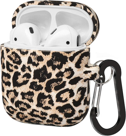 Compatible with Airpods Case Soft Silicone Protective Case Cover Cute for Airpods 2 &1 for Women with Keychain Front LED Visible Leopard Cheetah