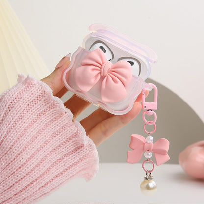 Compatible with Apple Airpods 3 Generation 2021 Case Cover, Cute 3D Bow Tie Design Shockproof Soft Clear TPU Kawaii Airpods 3 Protector with Keychain for Women Girls, Bow Pink