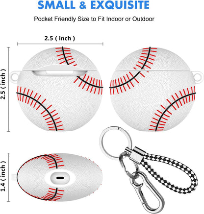 Airpods Case, Air Pods Cover, Portable Protective Shockproof Earphone Accessories Cover W/Carabiner/Keychain Compatible for Apple Airpods 1/ Airpods 2 Charging Case [White Baseball]