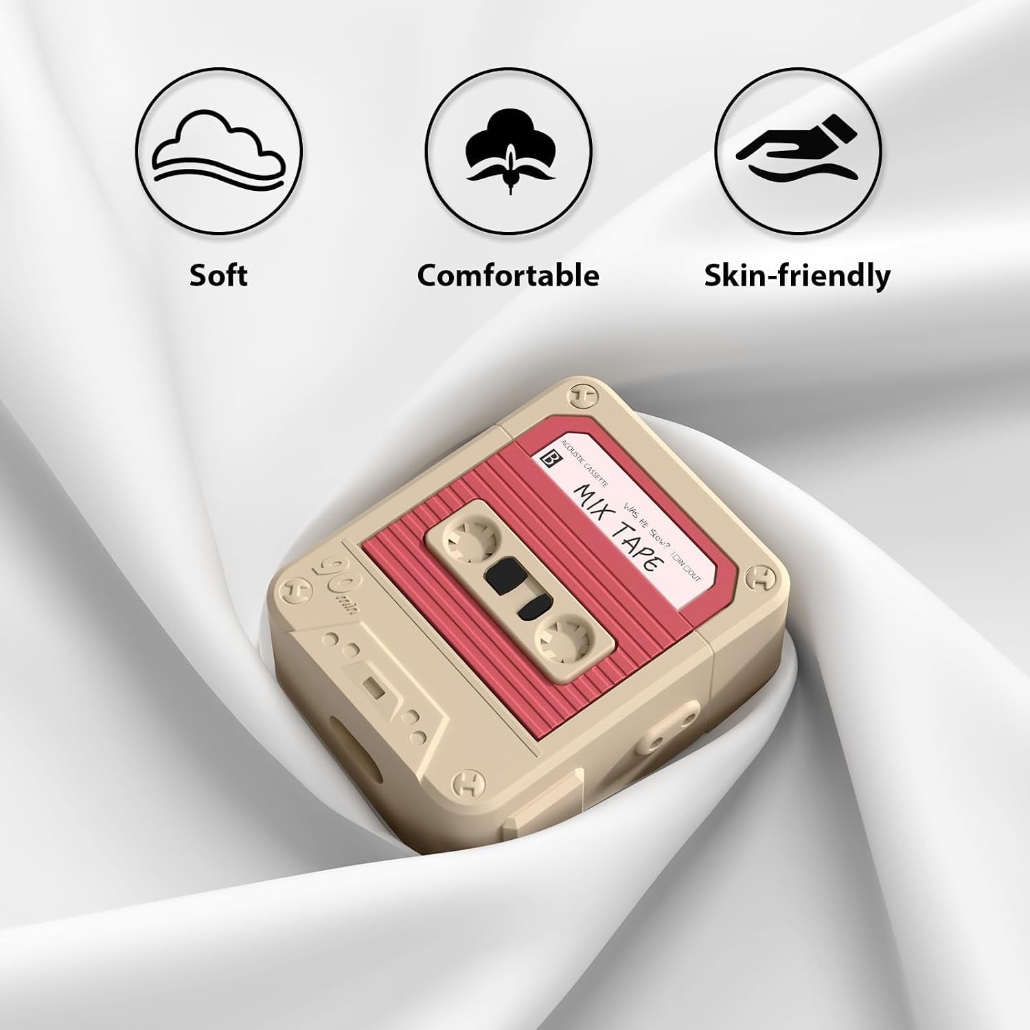 Compatible with Airpods Case Cover with Cleaner Kit, Funny Cassette Tape Design Case for Airpod 1St/2Nd Generation, Cute Cartoon Silicone Protective Case for Apple Airpods