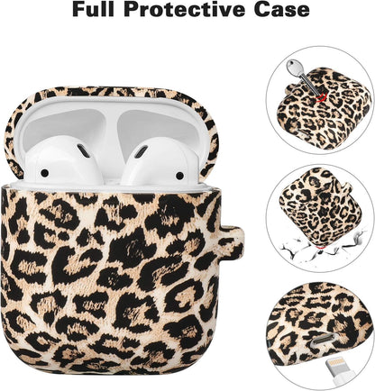 Compatible with Airpods Case Soft Silicone Protective Case Cover Cute for Airpods 2 &1 for Women with Keychain Front LED Visible Leopard Cheetah
