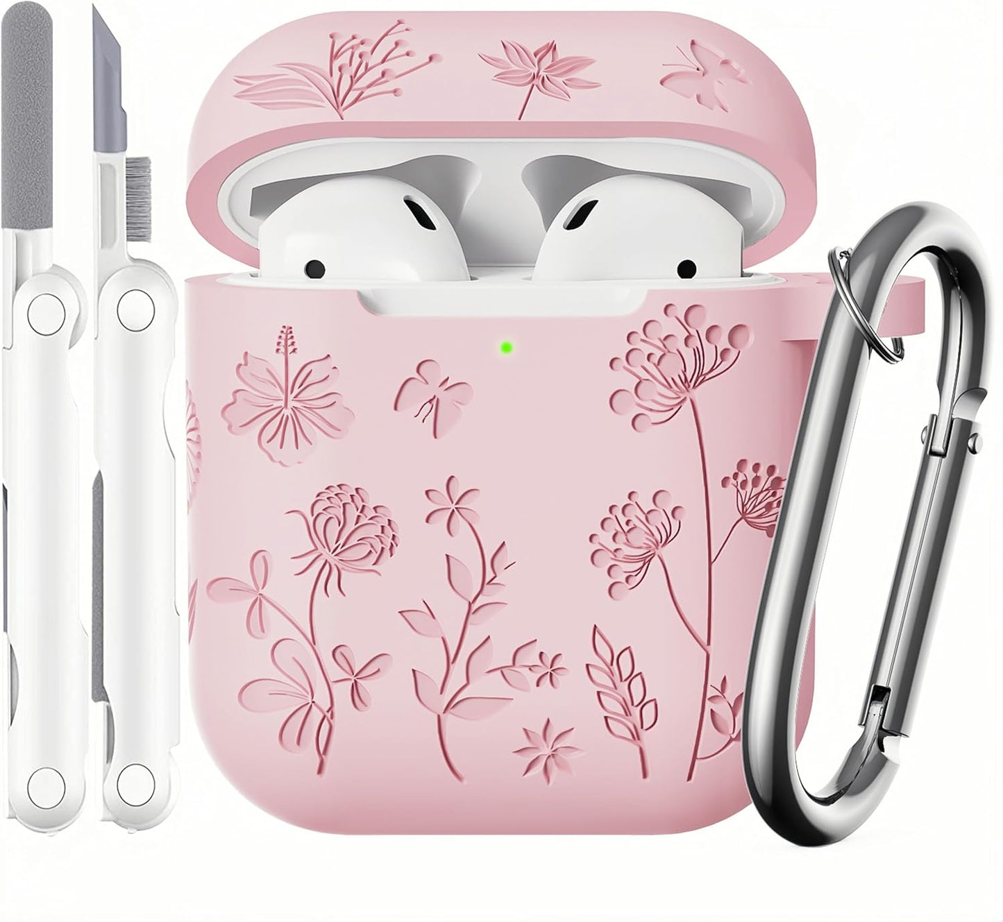 Compatible with Airpods Case - Flower Engraved Soft Silicone Case for Airpods 2Nd Generation Case - Cute Case for Airpods Case 1St/2Nd Generation with Cleaner Kit & Keychain (Pink), C-Mauve