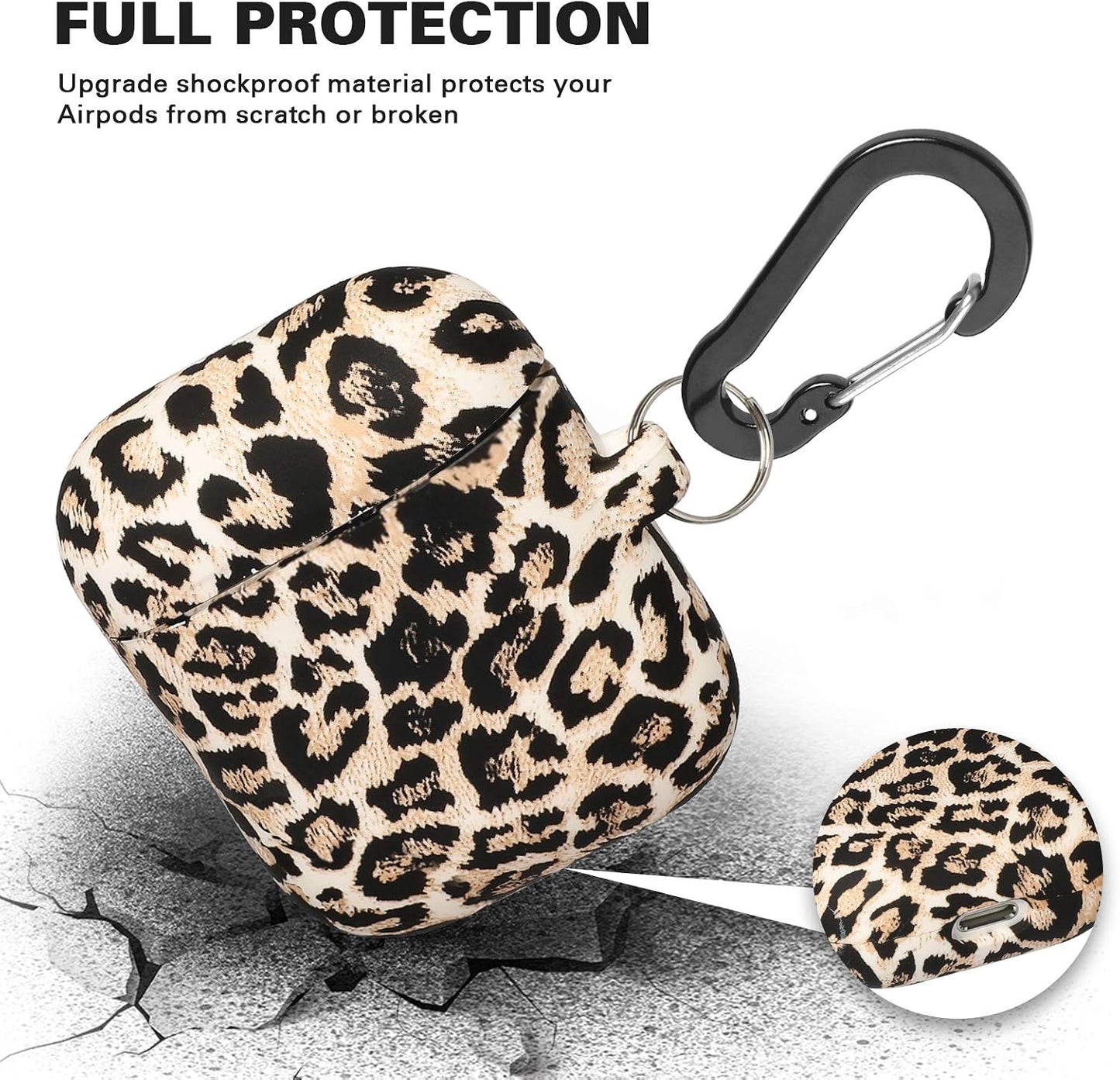 Compatible with Airpods Case Soft Silicone Protective Case Cover Cute for Airpods 2 &1 for Women with Keychain Front LED Visible Leopard Cheetah