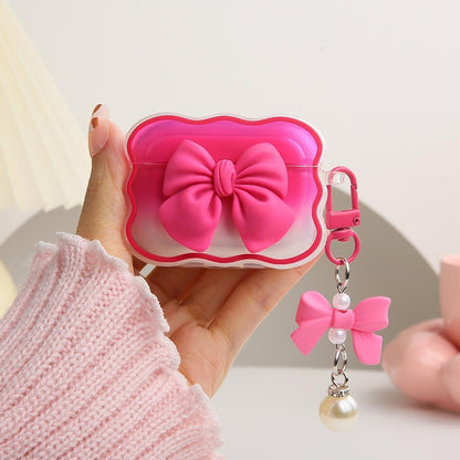 Compatible with Apple Airpods Pro Generation 2019 Case Cover, Cute 3D Bow Tie Design Shockproof Soft Clear TPU Kawaii Airpods Pro Protector with Keychain for Women Girls, Bow Rose