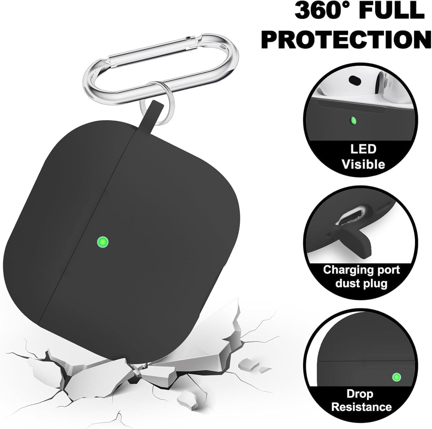 Premium Protective Case for Airpods 4Th Generation - Stylish & Durable Airpods Case with Keychain for Air Pod & Airpods Accessories（Black）