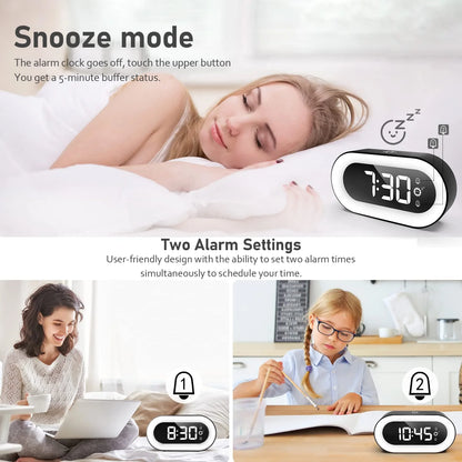 Digital Alarm Clock with Light, Musical Ringer, and Spare Battery(Black+Rgb)