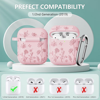 Compatible with Airpods Case - Flower Engraved Soft Silicone Case for Airpods 2Nd Generation Case - Cute Case for Airpods Case 1St/2Nd Generation with Cleaner Kit & Keychain (Pink), C-Mauve