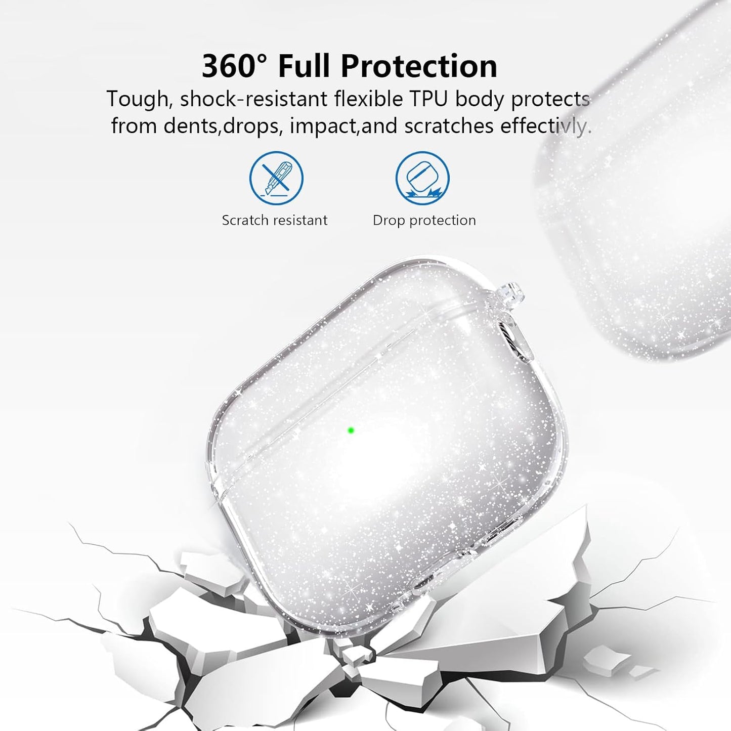for Airpods Pro 3 Case Clear Glitter,Sparkle Bling Clear Case for Airpods Pro 3Rd Generation Case Cover 2025,Shockproof Cute Soft TPU Case for Airpod Pro 3 Gen Case with Carabiner-Clear