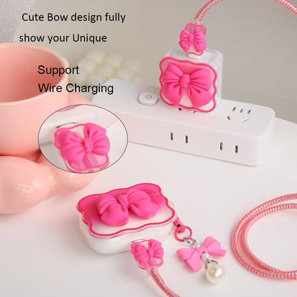 Compatible with Apple Airpods Pro Generation 2019 Case Cover, Cute 3D Bow Tie Design Shockproof Soft Clear TPU Kawaii Airpods Pro Protector with Keychain for Women Girls, Bow Rose