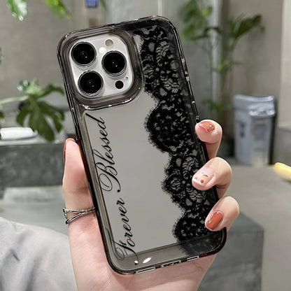 Black Lace Phone Case for iPhone 17 Pro Case 15 14 Pro Max 16 12 Shockproof Transparent Bumper Back Cover 17 Air 16 15 14 Plus