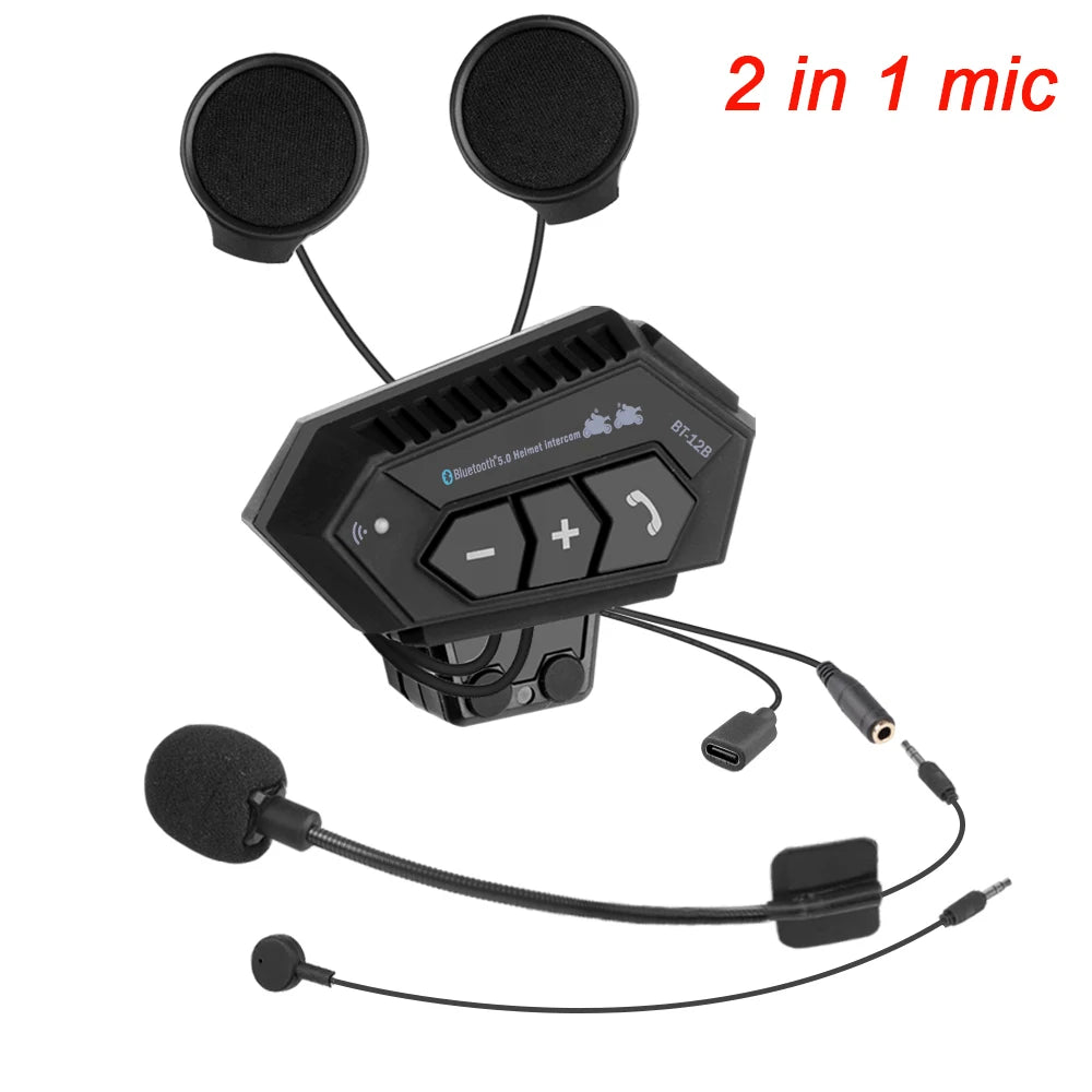 Motorcycle Helmet Headset Bluetooth Earphone Wireless Handsfree Mic Headphones Music Player Voice Control For Motorbike Rider