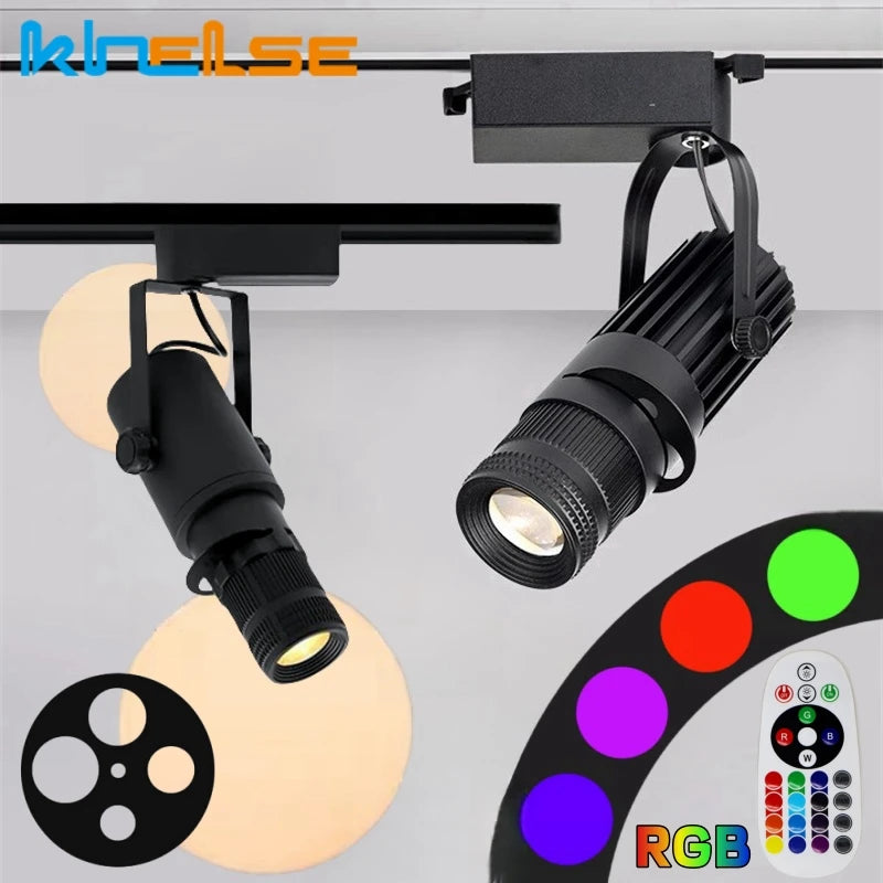 RGB Stage Zoom LED Track Lights Adjustable Focus Logo Projector Ceiling Spotlights Picture Gallery Theater Rail Lighting Fixture