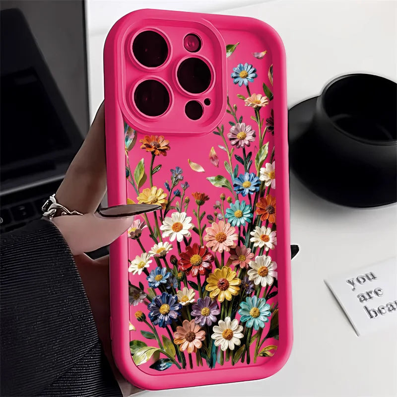 Cute Flower Phone Case For iPhone 17 Case iPhone 15 13 16 11 14 12 17 Pro Max XR 8 Plus SE Soft Matte Shockproof Silicone Cover