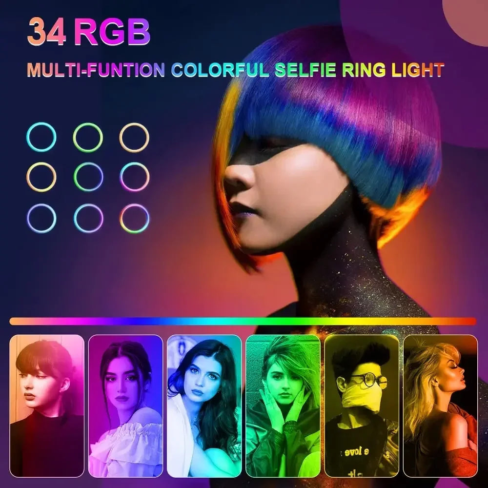 RGB Ring Light Lamp Round Remote Control For Smartphone Mobile Led Video Light Ring For Makeup Youtube Photographic Lighting