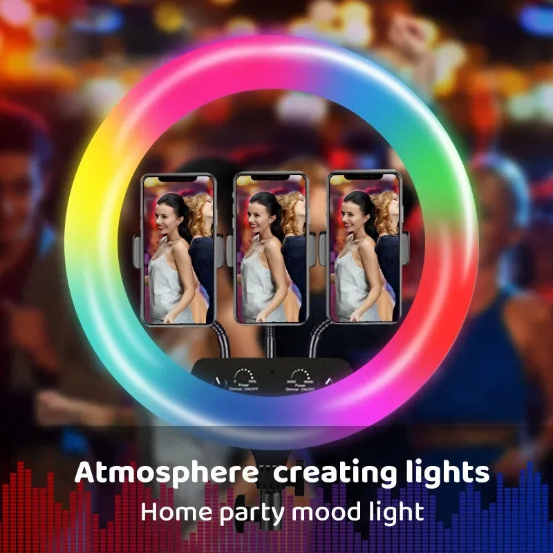 RGB Ring Light Lamp Round Remote Control For Smartphone Mobile Led Video Light Ring For Makeup Youtube Photographic Lighting