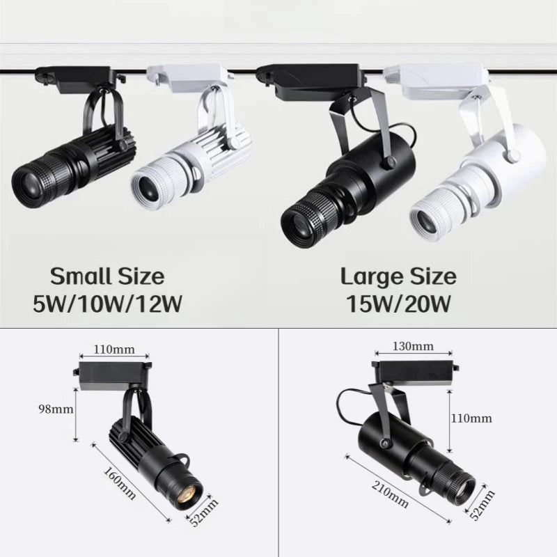 RGB Stage Zoom LED Track Lights Adjustable Focus Logo Projector Ceiling Spotlights Picture Gallery Theater Rail Lighting Fixture