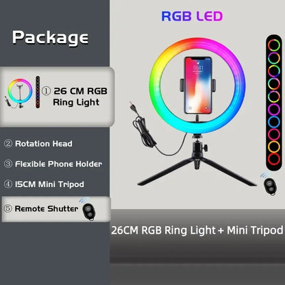 RGB Ring Light Lamp Round Remote Control For Smartphone Mobile Led Video Light Ring For Makeup Youtube Photographic Lighting