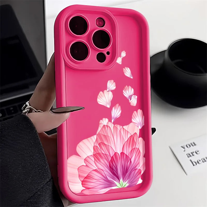 Cute Flower Phone Case For iPhone 17 Case iPhone 15 13 16 11 14 12 17 Pro Max XR 8 Plus SE Soft Matte Shockproof Silicone Cover