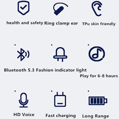 Headset With Microphone Bluetooth 5.3 Ear Clip Headphone TWS Wireless Earphone Single In-Ear HD HiFi Stereo Touch Control Sports
