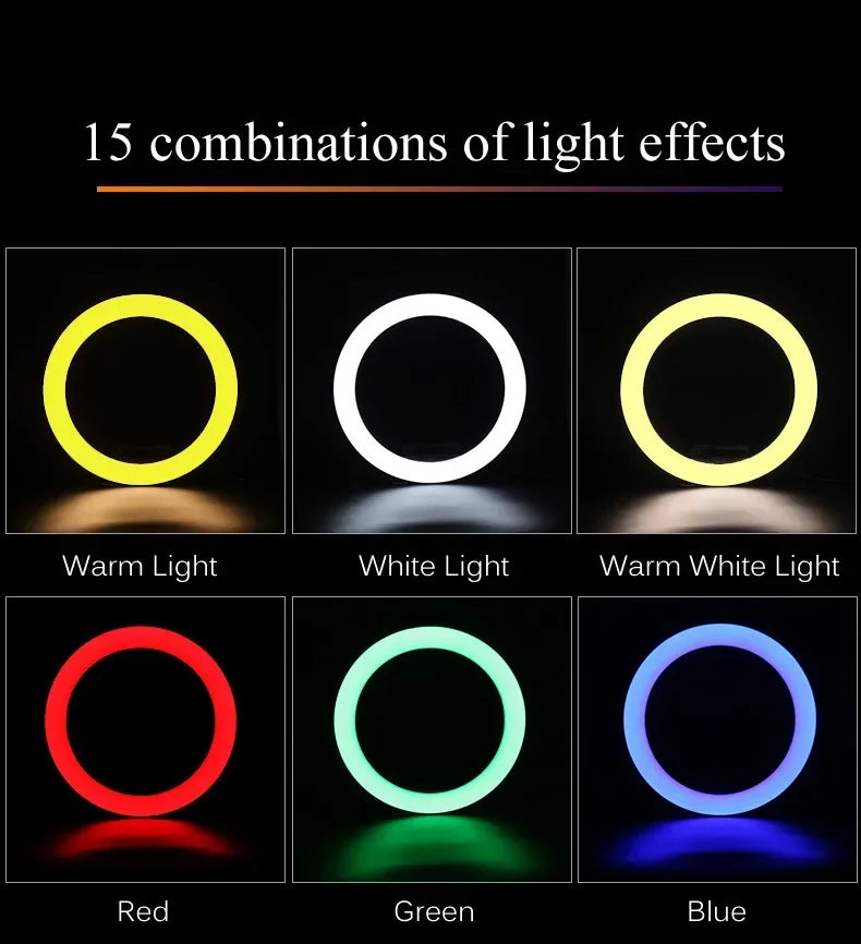 RGB Ring Light Lamp Round Remote Control For Smartphone Mobile Led Video Light Ring For Makeup Youtube Photographic Lighting