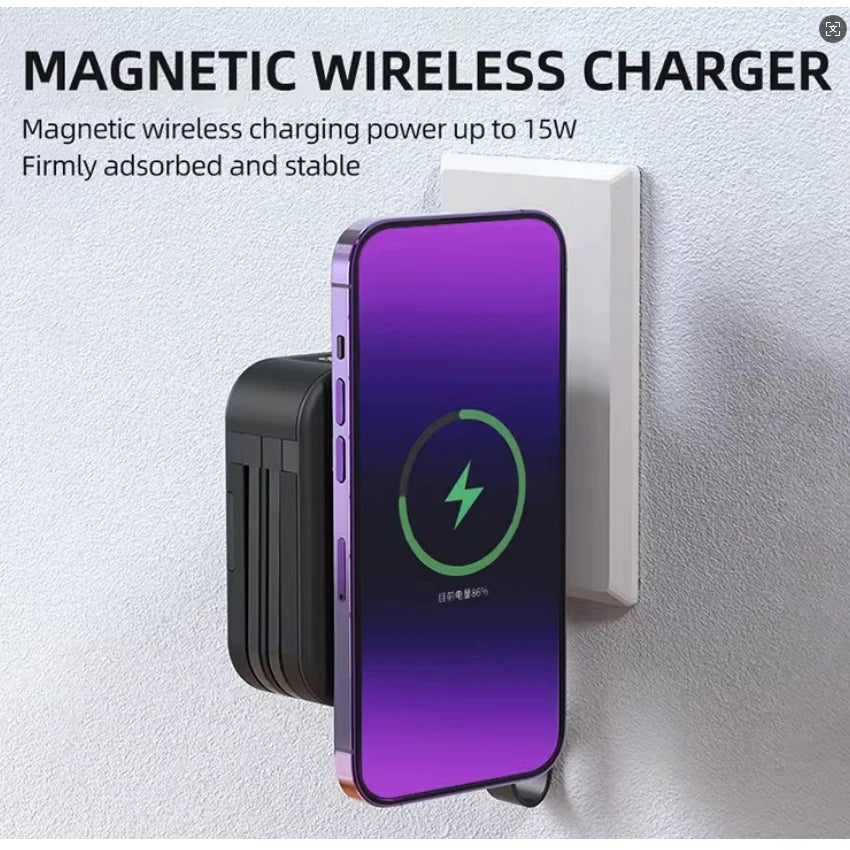 Magnetic Wireless Charging Bank 10000mAh PD22.5W Built-in Cable Plug 3in1 Fast Charging Portable Power Bank for iPhone 17 16 15