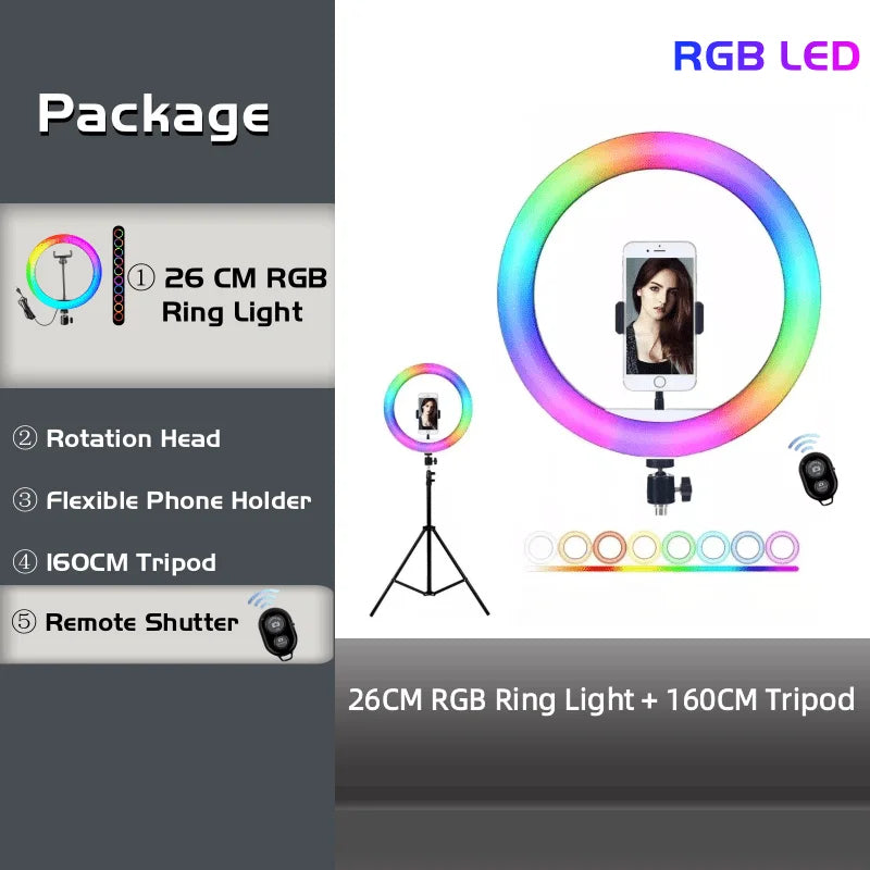 RGB Ring Light Lamp Round Remote Control For Smartphone Mobile Led Video Light Ring For Makeup Youtube Photographic Lighting