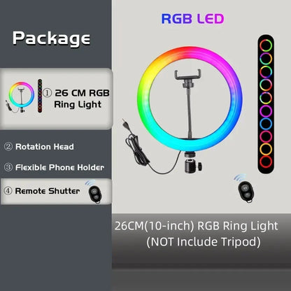 RGB Ring Light Lamp Round Remote Control For Smartphone Mobile Led Video Light Ring For Makeup Youtube Photographic Lighting