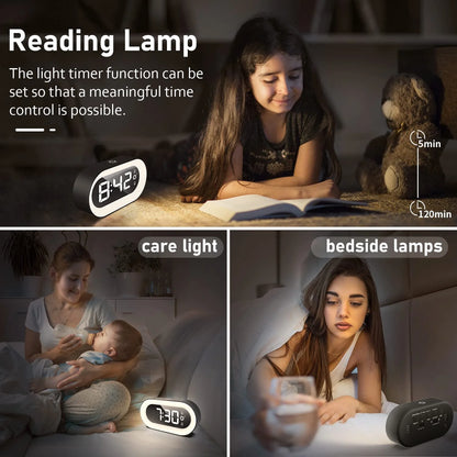 Digital Alarm Clock with Light, Musical Ringer, and Spare Battery(Black+Rgb)