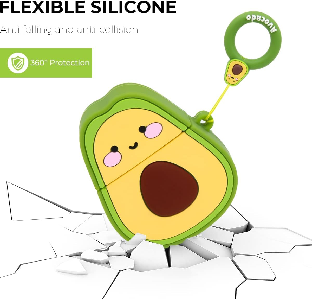Cute Airpods Case, Airpods 2 Case, Funny 3D Cartoon Fruit Avocado Case, Soft Silicone Full Protection Shockproof Charging Case Cover with Keychain Airpods 1&2 Case for Kids Girls Boys Women