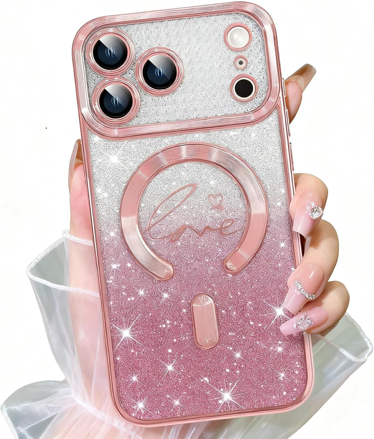 Magnetic for Iphone 17 Pro Max Case, [Compatible with Magsafe] [Full Camera Protection] Clear Glitter Gradient Sparkle Luxury Slim Phone Cases for Iphone 17 Pro Max, Shockproof Case for Women Girls
