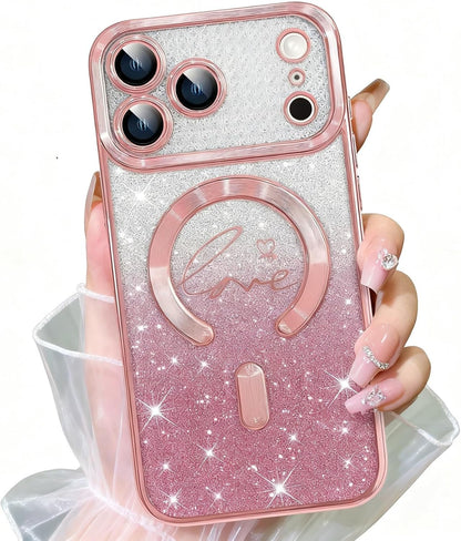 Magnetic for Iphone 17 Pro Max Case, [Compatible with Magsafe] [Full Camera Protection] Clear Glitter Gradient Sparkle Luxury Slim Phone Cases for Iphone 17 Pro Max, Shockproof Case for Women Girls