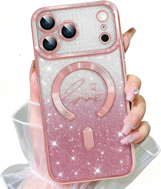 Magnetic for Iphone 17 Pro Max Case, [Compatible with Magsafe] [Full Camera Protection] Clear Glitter Gradient Sparkle Luxury Slim Phone Cases for Iphone 17 Pro Max, Shockproof Case for Women Girls