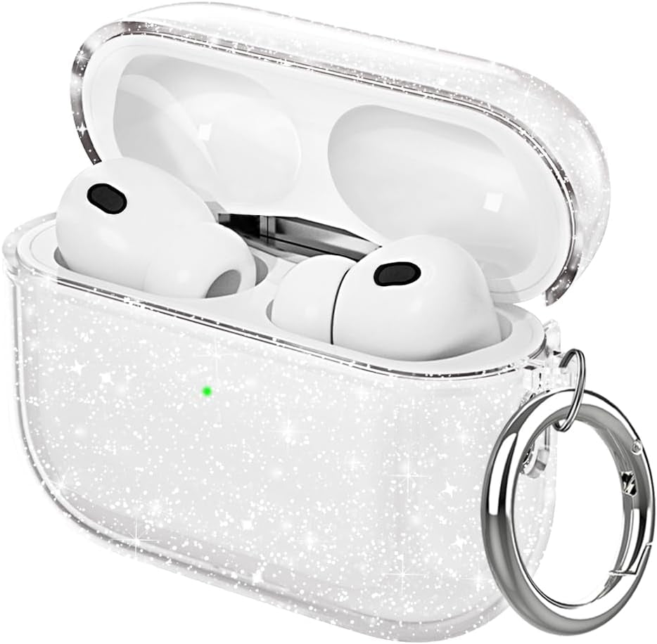 for Airpods Pro 3 Case Clear Glitter,Sparkle Bling Clear Case for Airpods Pro 3Rd Generation Case Cover 2025,Shockproof Cute Soft TPU Case for Airpod Pro 3 Gen Case with Carabiner-Clear