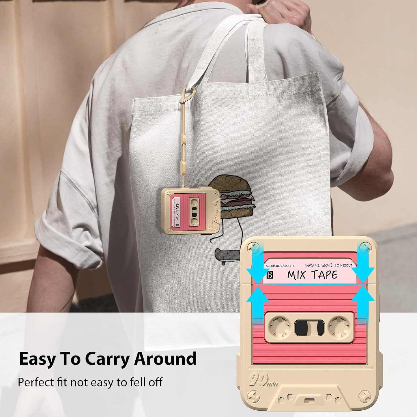 Compatible with Airpods Case Cover with Cleaner Kit, Funny Cassette Tape Design Case for Airpod 1St/2Nd Generation, Cute Cartoon Silicone Protective Case for Apple Airpods
